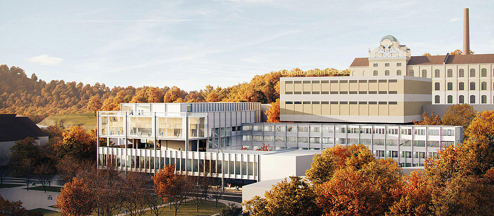 Digital model of the soon-to-be-erected Passau International Centre for Scholarship and Science