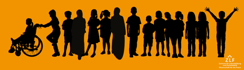 diverse people in black colour in front of an orange background