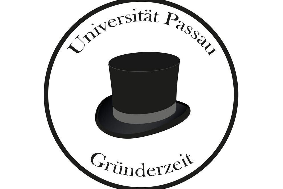 Logo Gründerzeit with cylinder and lettering