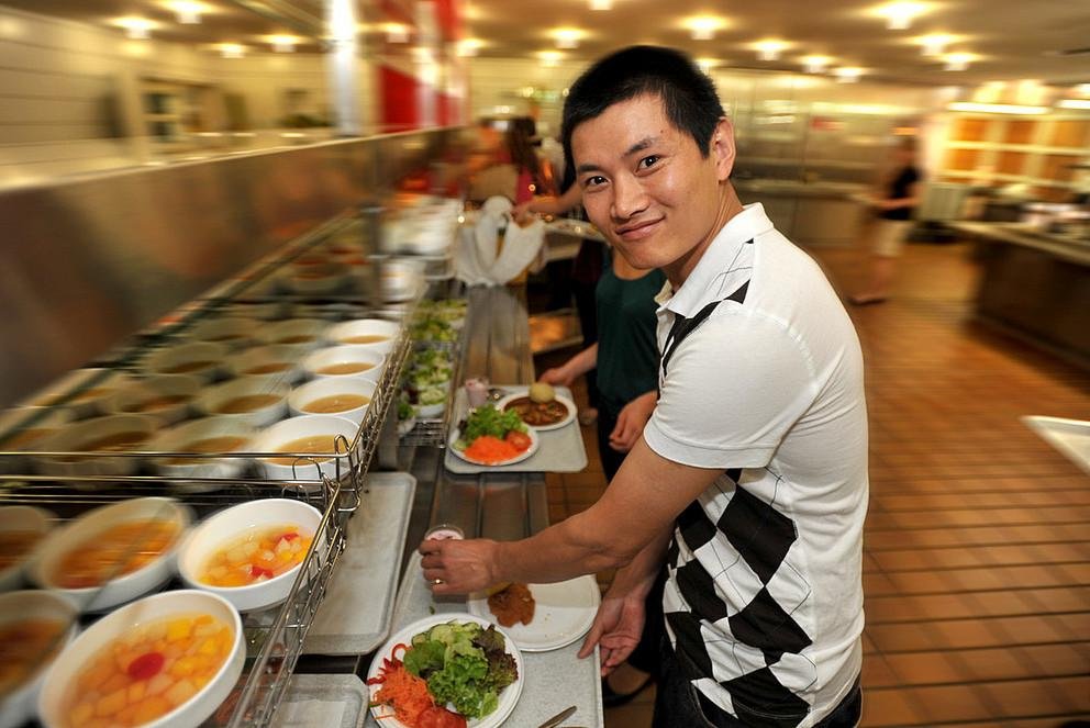 A student in the Passau refectory