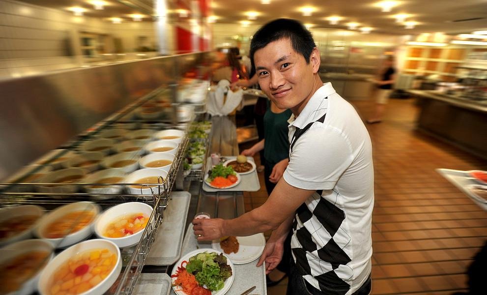 A student in the Passau refectory