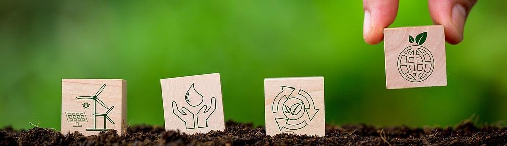 Saving energy and sustainability of renewable energy concept. Eco-efficiency is management of the business sector to be more competitive. Responsibility for natural resources and green environment.