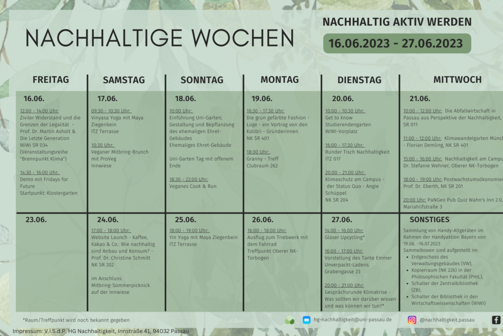 Programm der Nachhaltigen Wochen 2023 an der Universität Passau