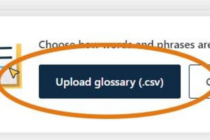 Screenshot: Klicken Sie auf "Upload glossary (csv)"