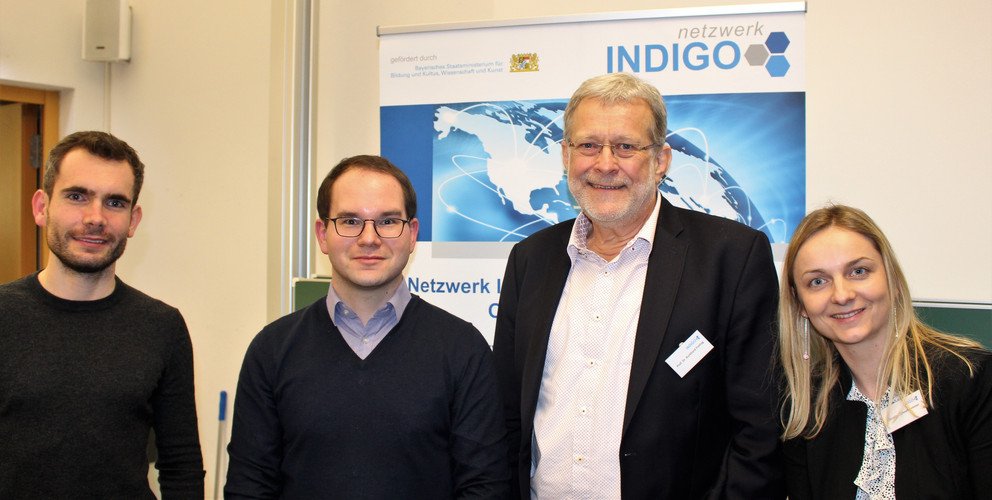Bild v.l.n.r.: Felix Sobala (Universit&auml;t Passau), Prof. Dr. Dominik Herrmann (Otto-Friedrich-Universit&auml;t Bamberg), Prof. Dr. Burkhard Freitag (Universit&auml;t Passau) und Christine Schnellhammer (INDIGO). Foto: INDIGO