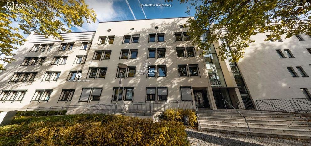 Campus tour screenshot: a view of the administration building