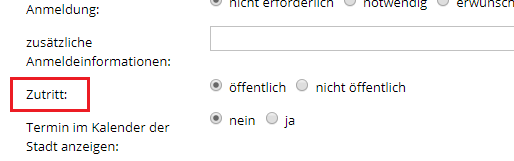Kalendereintrag anlegen - Zutritt