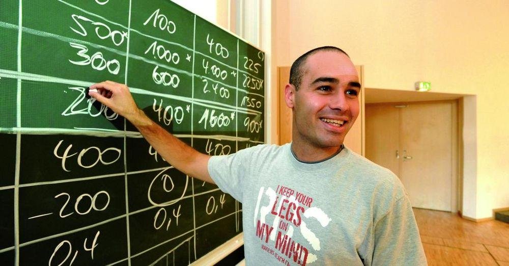 Student at a blackboard