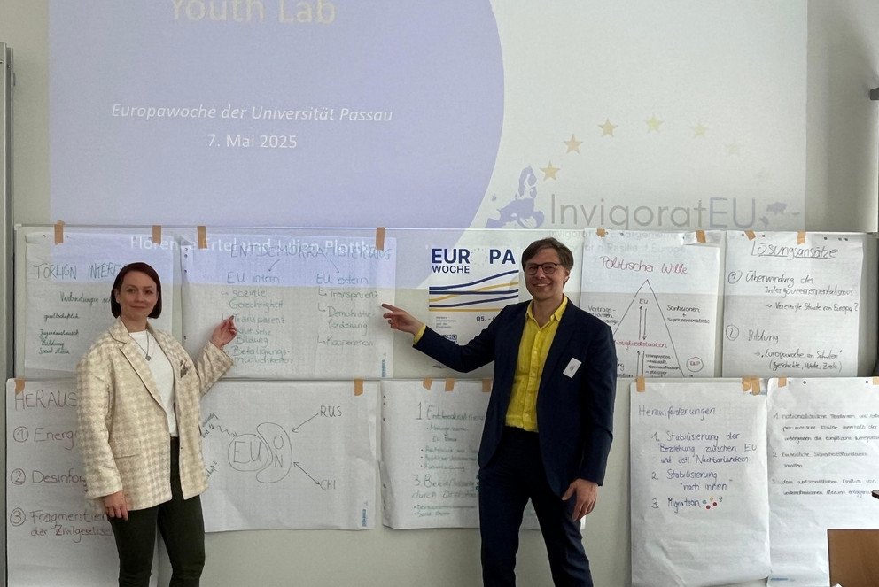 Florence Ertel und Julian Plottka beim InvigoratEU Youth Lab an der Universität Passau; Foto: Jan Luka Keusemann