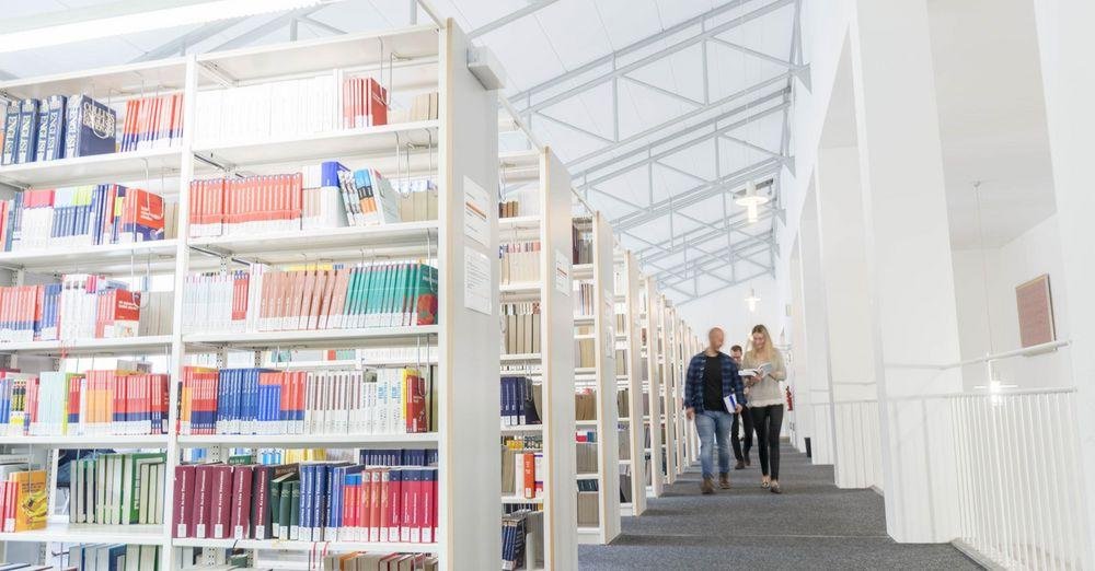 Corridor of the central library with bookshelves