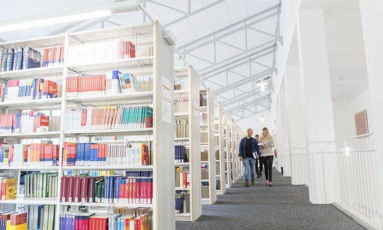 Corridor of the central library with bookshelves