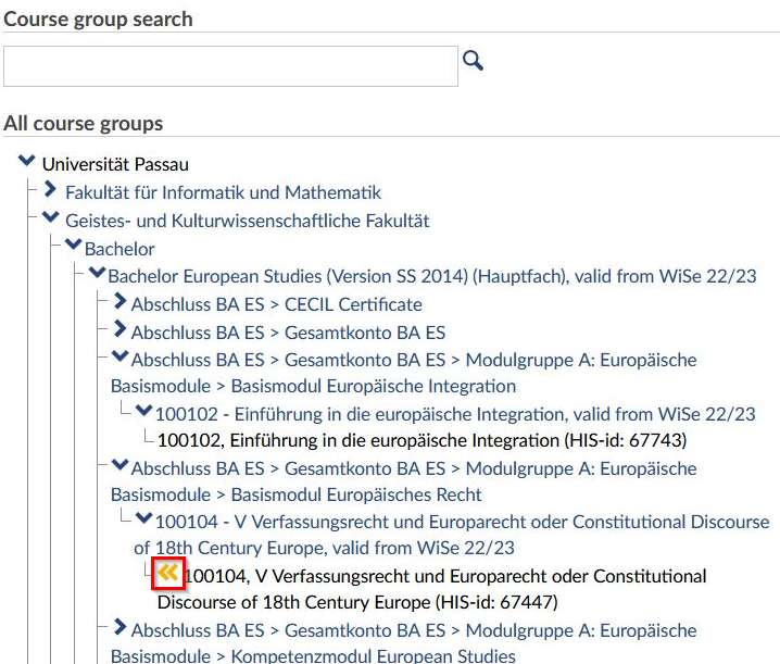 Screenshot course group assignment, course groups