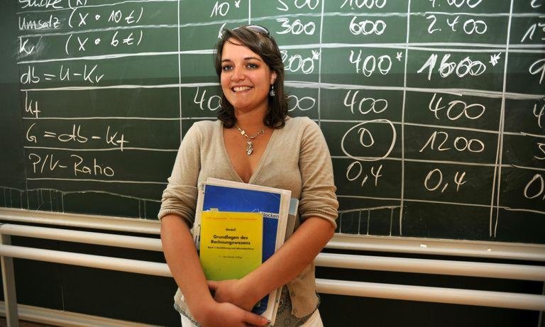 Student in front of a blackboard