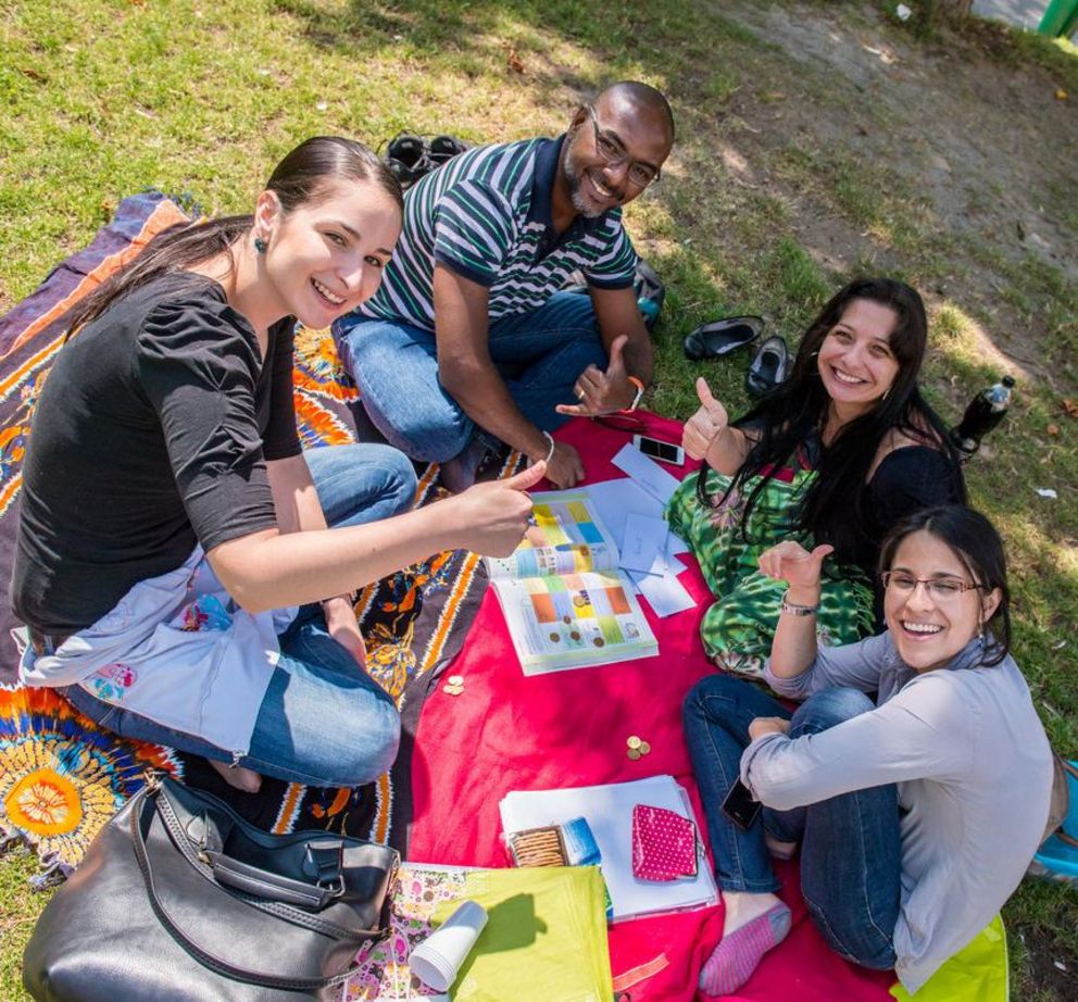 Students enjoying a study picnic on campus