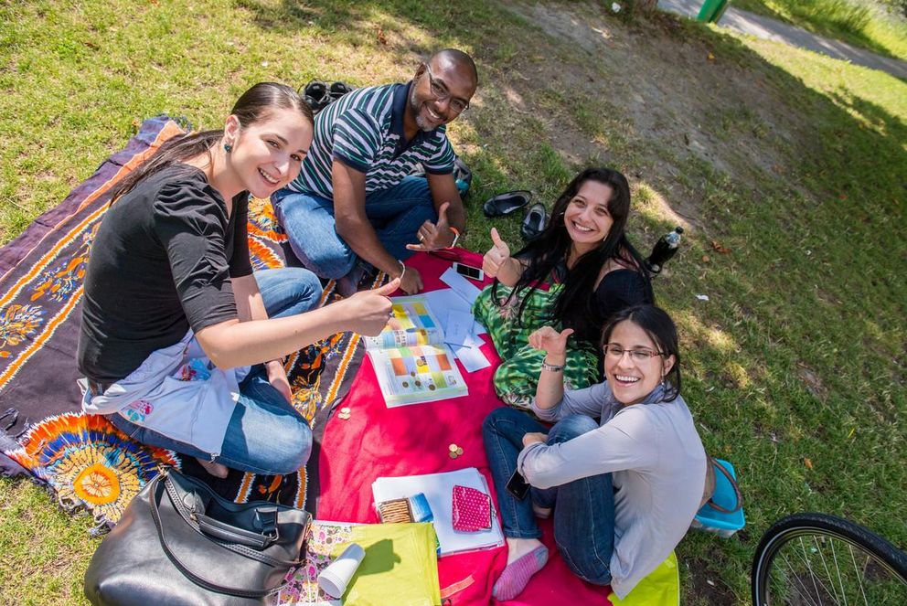 students having a study picnic