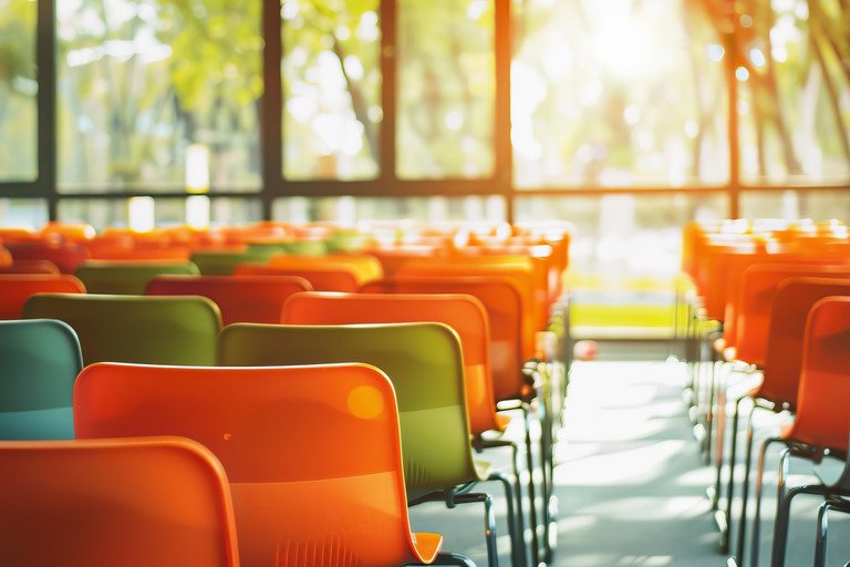 bunte Sthle in einem Unterrichtsraum