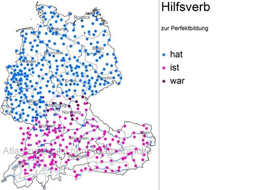 Hilfsverb beim Perfekt von &bdquo;stehen&ldquo;: Das hat/ist/war in der Zeitung gestanden; aus: www.atlas-alltagssprache.de