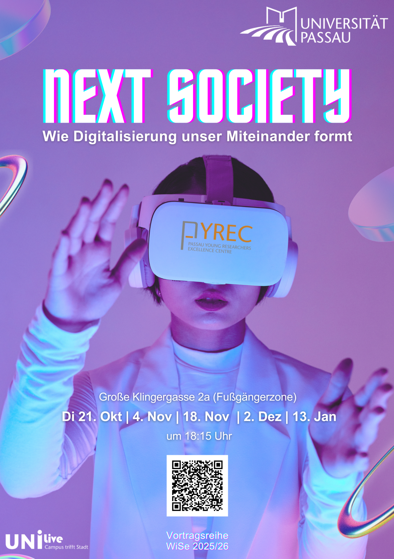 Plakat Veranstaltungsreihe "Next Society- Wie Digitalisierung unser Miteinander formt"
