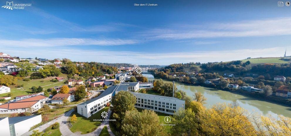 Campus tour screenshot: hovering above the ITZ Building, looking East 