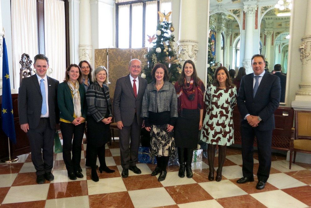 Die Passauer Delegation beim Empfang im Rathaus von M&aacute;laga. Von links: Prof. Dr. Ilia Polian (Lehrstuhl f&uuml;r Technische Informatik), Ba