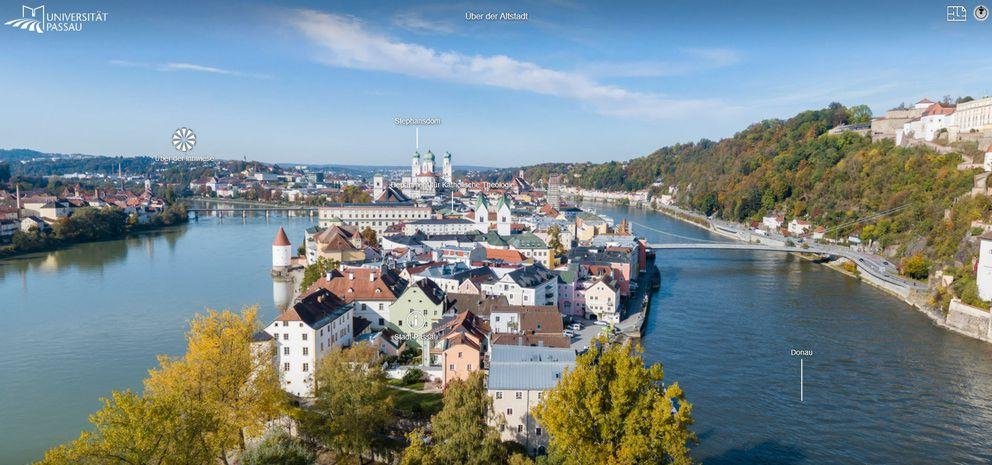 Campustour Screenshot: Über dem Dreiflüsseeck, Blick nach Westen