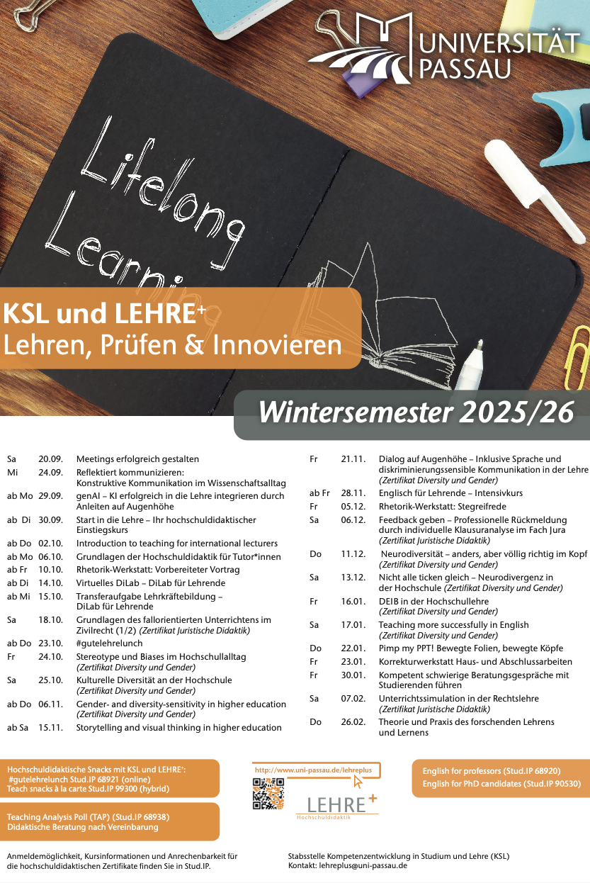 Aktuelles Programm von Lehre+ im Wintersemester 2025/26