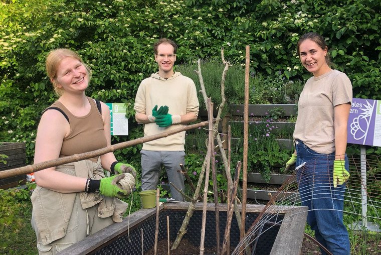 Studenten beim Gärtnern im Rahmen des Uni Gardenings an der Universität Passau