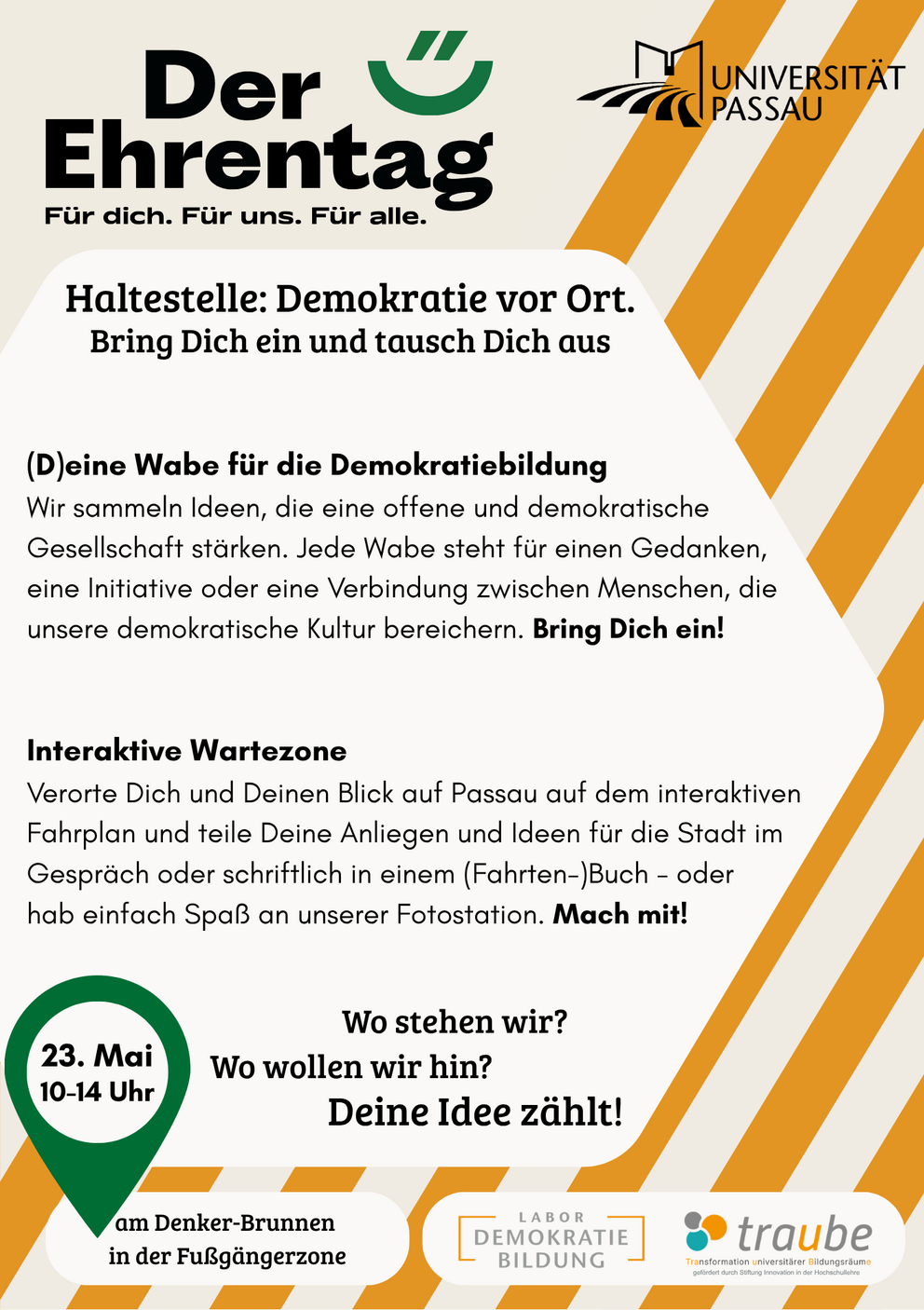 Plakat mit Aktionen beim Infostand