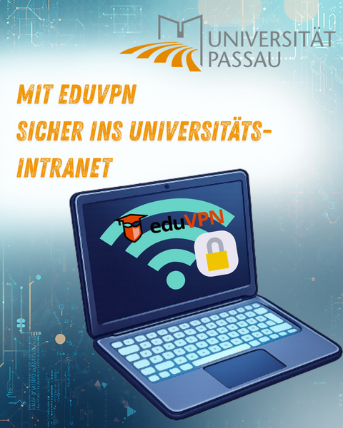 A notebook computer displaying the eduvpn logo