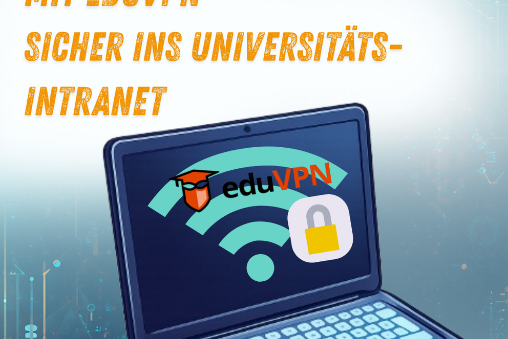 A notebook computer displaying the eduvpn logo