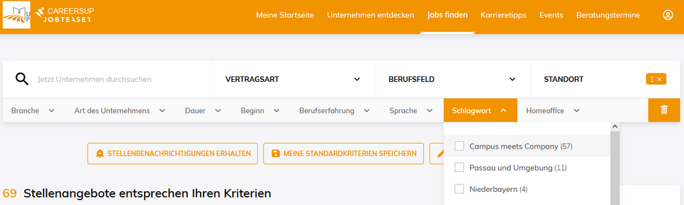 Screenshot des Karriereportals careersUP