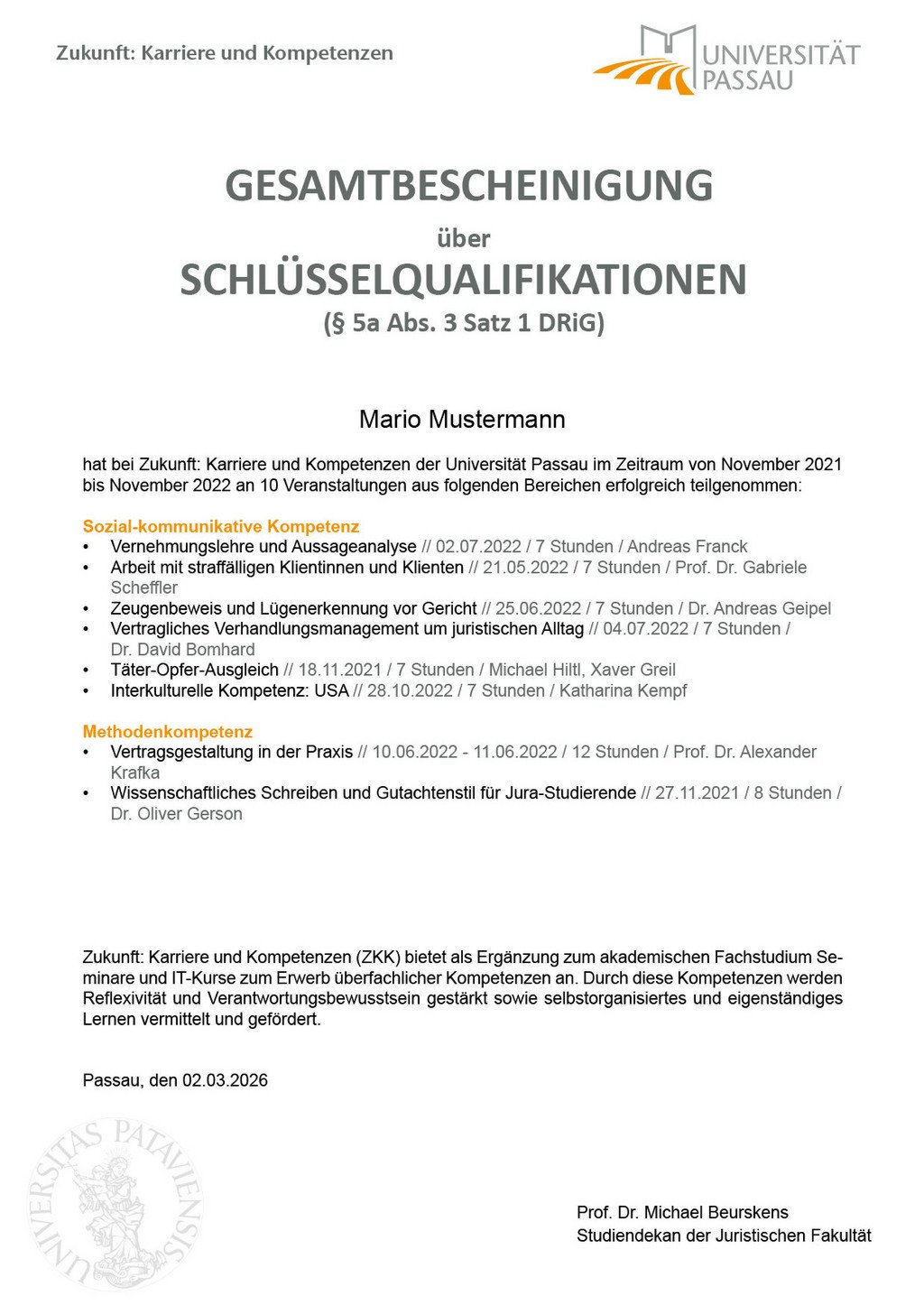 Muster Schl&uuml;sselqualifikationen