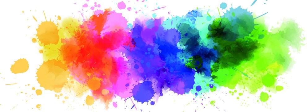 Colourful splashes of colour on a white background