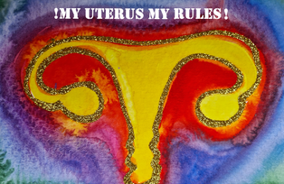 Gemälde, gezeichneter Uterus auf buntem Hintergrund