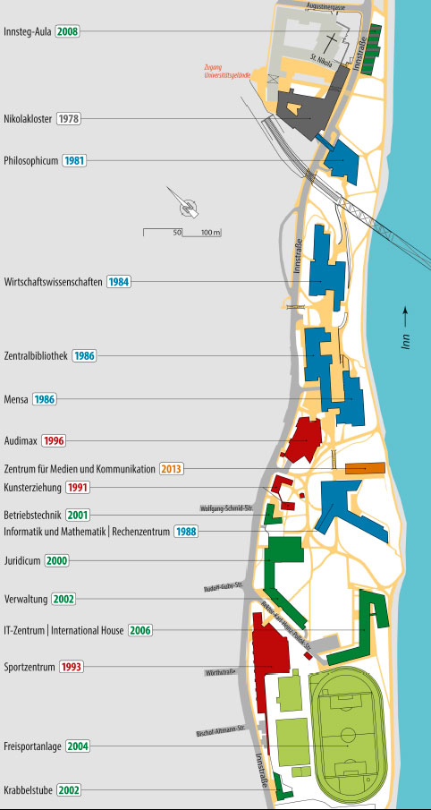 Lageplan der Universität Passau; Gestaltung: Erwin Vogl