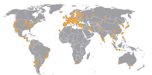 World map with some of the University's partner universities