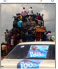 Hunderte Jugendliche pferchten sich hinten auf Laster, um Präsidentschaftskandidat Kaliba zu sehen.
