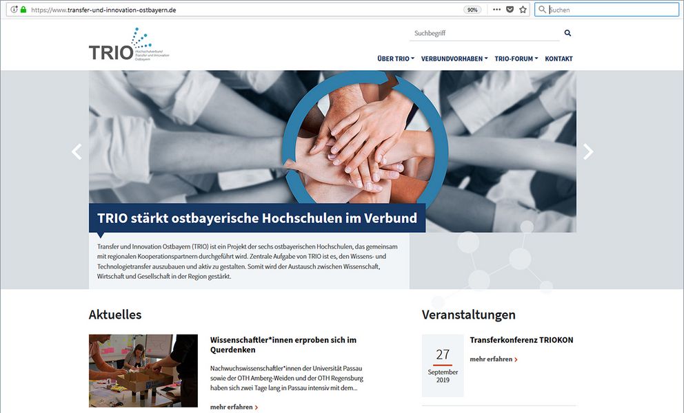 Screenshot der neuen TRIO-Webseite