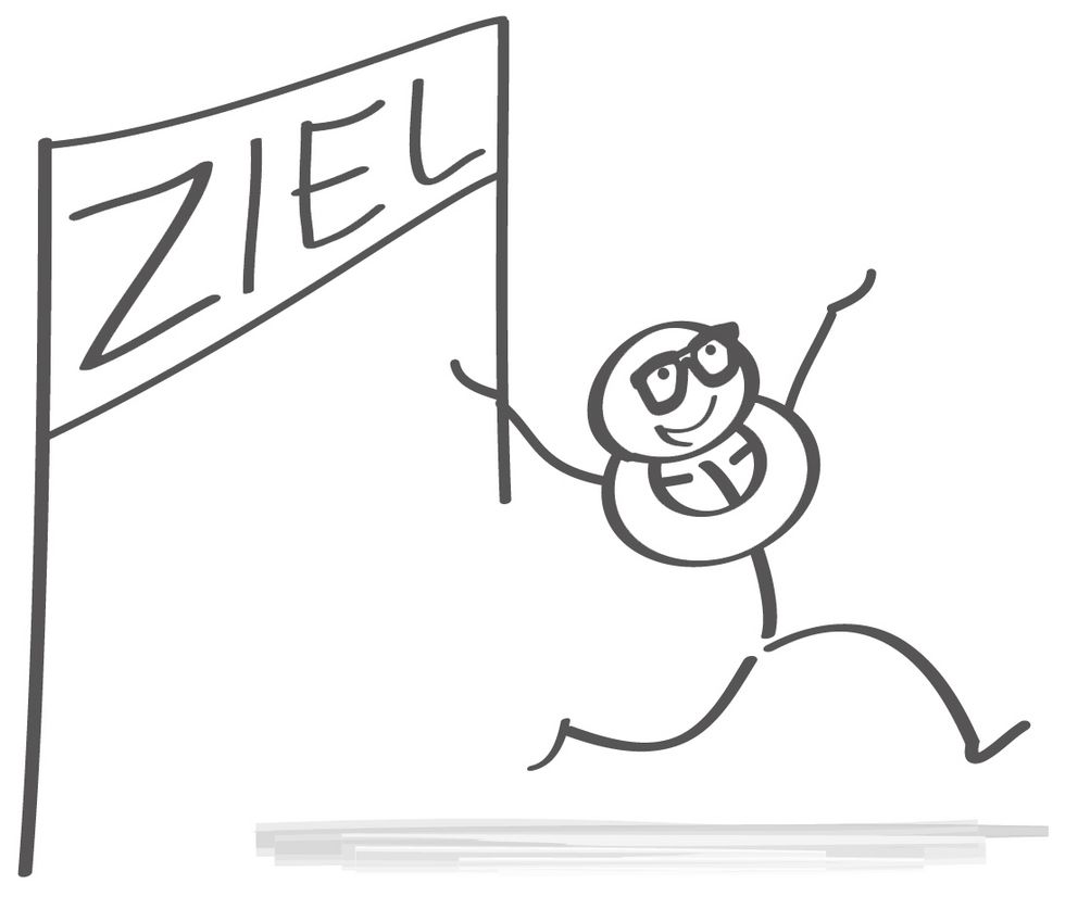 Eine Strichfigur läuft durch einen mit "Ziel" markierten Bogen