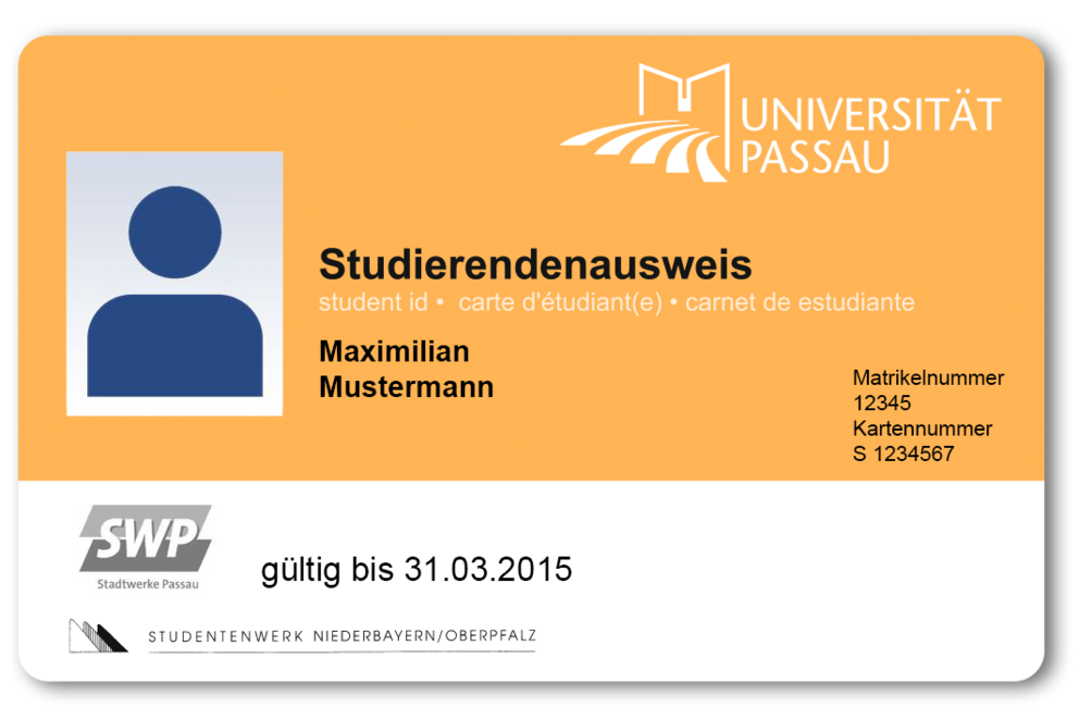 View of the personalised CampusCard for students