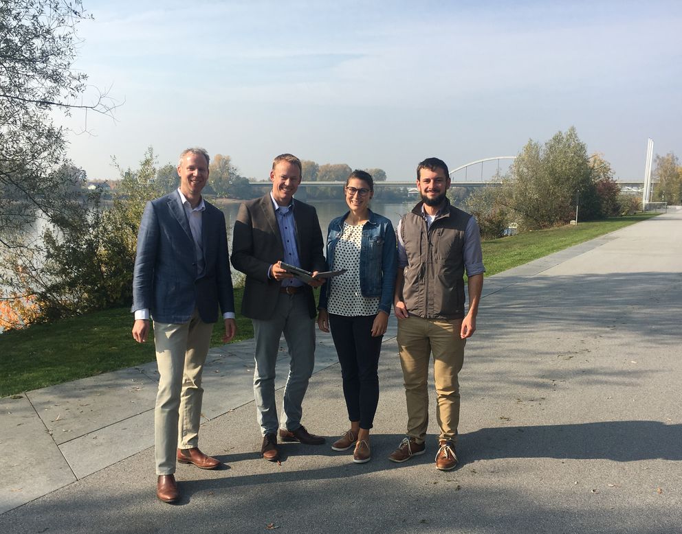 The EcoVeloTour team (from left to right): Alexander von Poschinger (Tourismusverband Ostbayern e.V.), Dr Stefan Mang, Anna Biedersberger, Josef Harasser (CenTouris, University of Passau).